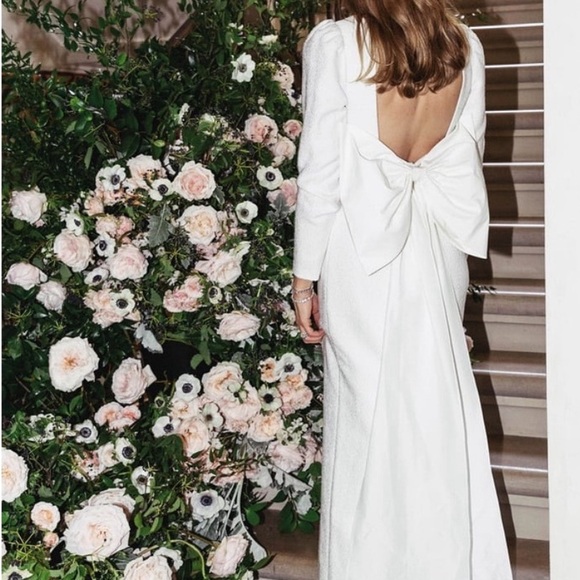 NWT! Born on Fifth x Antonio Melani White Bow Back Gown - Picture 1 of 7